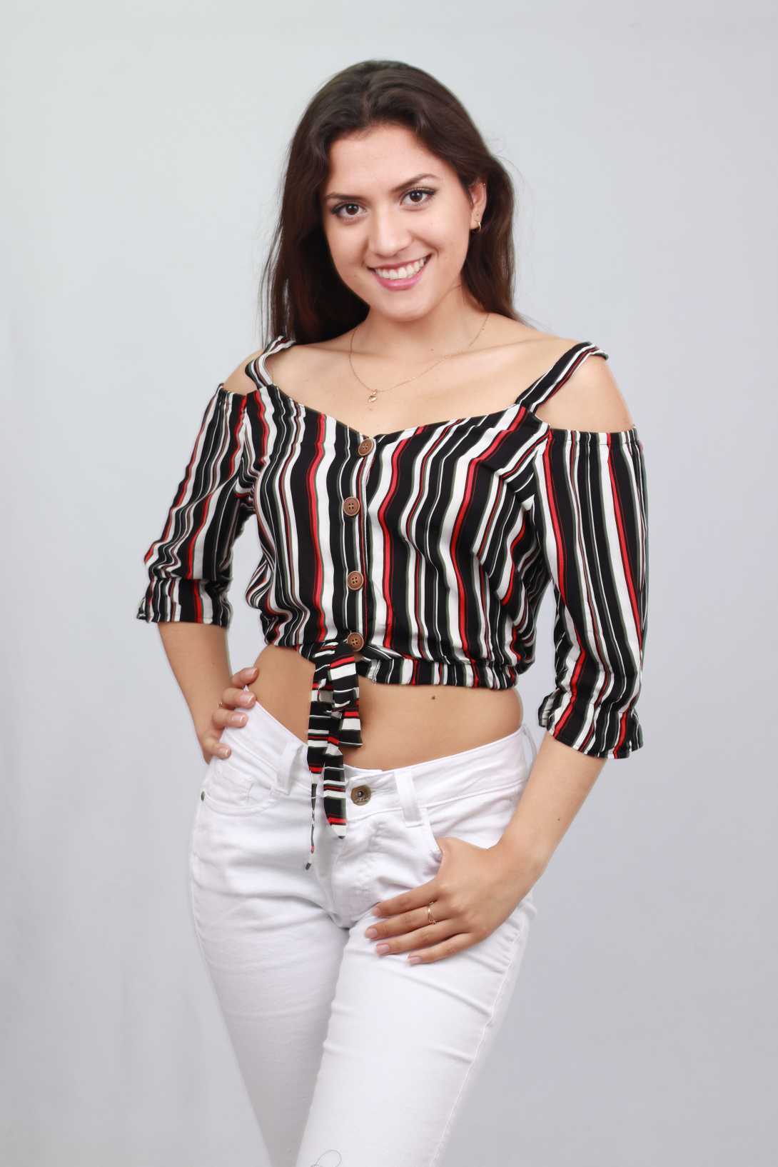 Blusas JOSHY BOTONES RAYAS BLUSA JUVENIL LAZO CINTURA